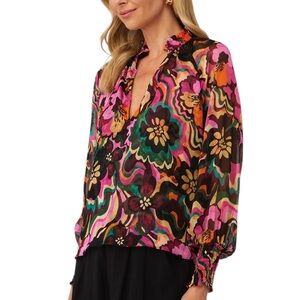 Misa Los Angeles Alexis Floral Long Sleeve Chiffon Blouse Medium Multicolour